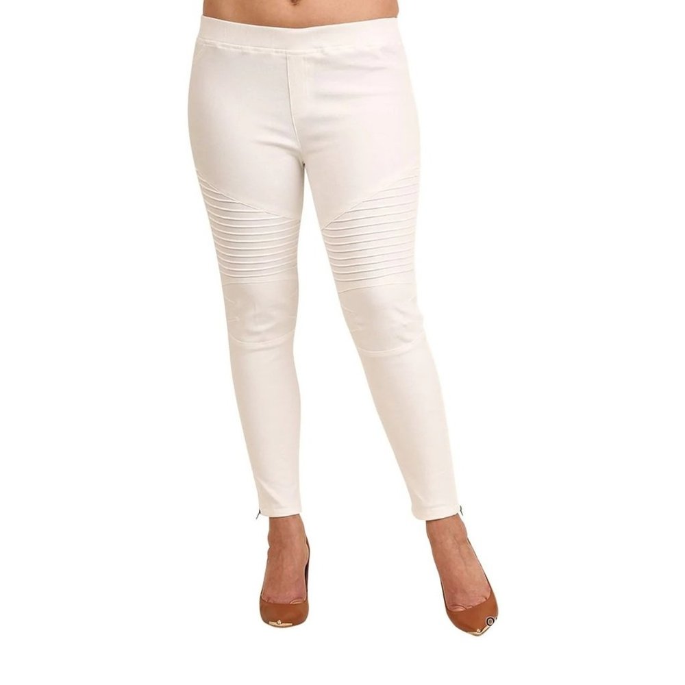Umgee Motto Jeggings Pants Pintuck Zipper Detail Off White